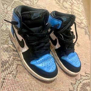 Nike Air Jordan 1 Kids Black and Blue Sneakers size 12.5 good condition.